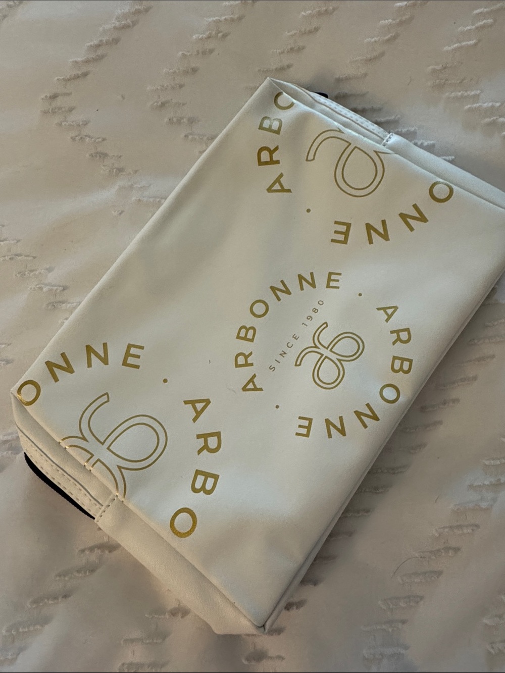 Arbonne White Pouch with Gold Logo Print